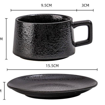 Vintage Ceramic Coffee Cup and Saucer Set - Elegant Afternoon Tea Set(Ink Black).