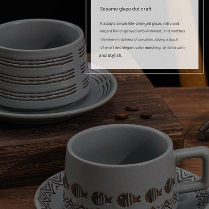 Vintage Ceramic Coffee Cup and Saucer Set - Elegant Afternoon Tea Set(Wave Fish Gray).