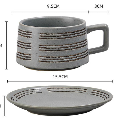 Vintage Ceramic Coffee Cup and Saucer Set - Elegant Afternoon Tea Set(Wave Pattern Gray).