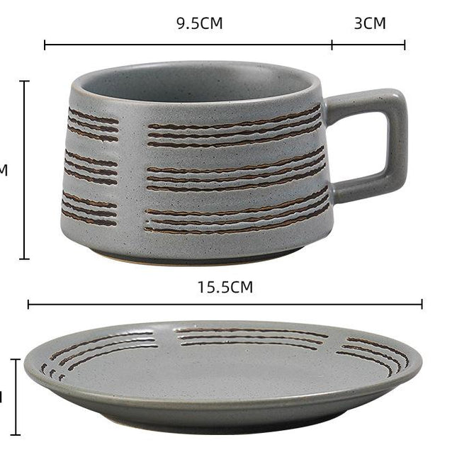 Vintage Ceramic Coffee Cup and Saucer Set - Elegant Afternoon Tea Set(Wave Pattern Gray).