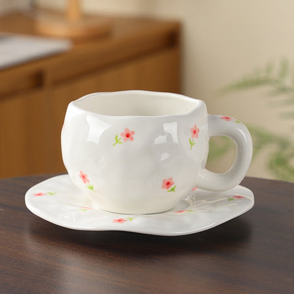Hand-Painted Ceramic Coffee Cup and Saucer Set - Vintage Afternoon Tea(Red small florals).
