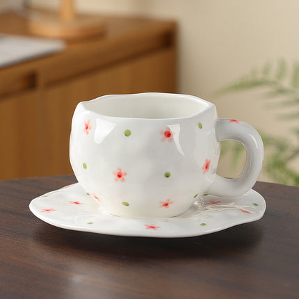 Hand-Painted Ceramic Coffee Cup and Saucer Set - Vintage Afternoon Tea(Red sunflowers).