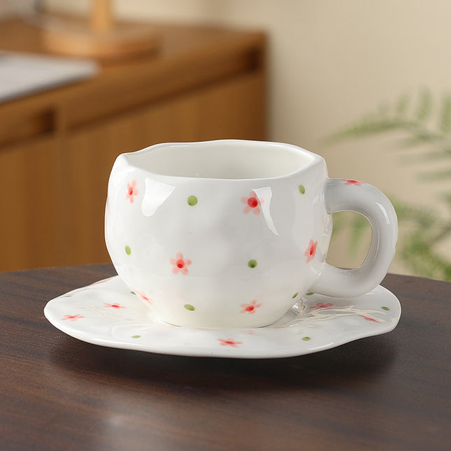 Hand-Painted Ceramic Coffee Cup and Saucer Set - Vintage Afternoon Tea(Red sunflowers).