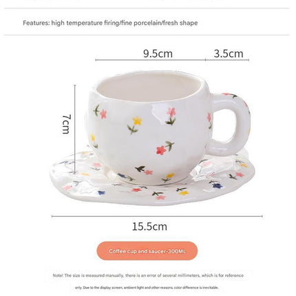 Hand-Painted Ceramic Coffee Cup and Saucer Set - Vintage Afternoon Tea(Red small floral branches).