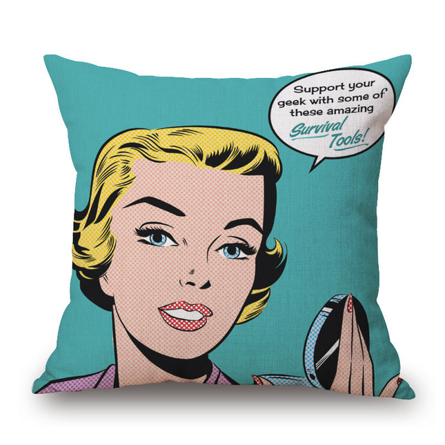 Pop Art Graphic Throw Pillow - Vintage Style Cushion for Home Decor(Blue-green).