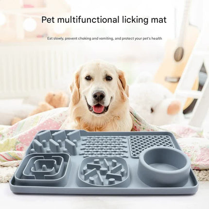 Pet Slow Feeder Lick Mat with Suction Cups - Anti-Anxiety Dog Feeding Mat(Blue).