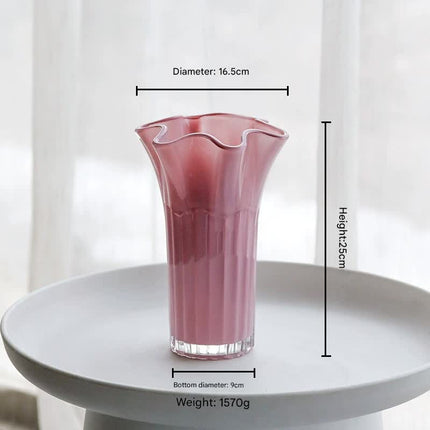 Nordic-Style Glass Vase - Elegant Fluted Flower Vase for Home Decor(Pink).