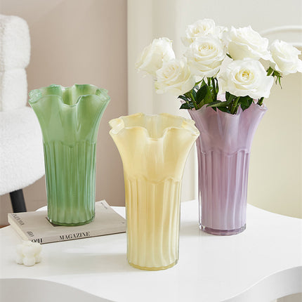 Nordic-Style Glass Vase - Elegant Fluted Flower Vase for Home Decor(Pink).