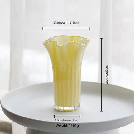 Nordic-Style Glass Vase - Elegant Fluted Flower Vase for Home Decor(Yellow).