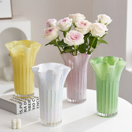 Nordic-Style Glass Vase - Elegant Fluted Flower Vase for Home Decor(Yellow).