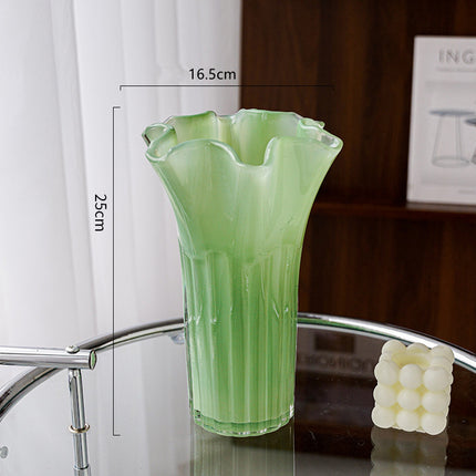 Nordic-Style Glass Vase - Elegant Fluted Flower Vase for Home Decor(Green).
