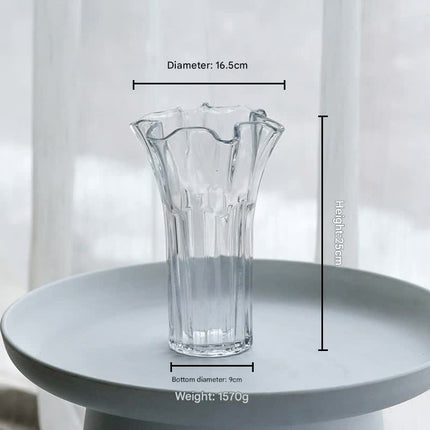 Nordic-Style Glass Vase - Elegant Fluted Flower Vase for Home Decor(Transparent).
