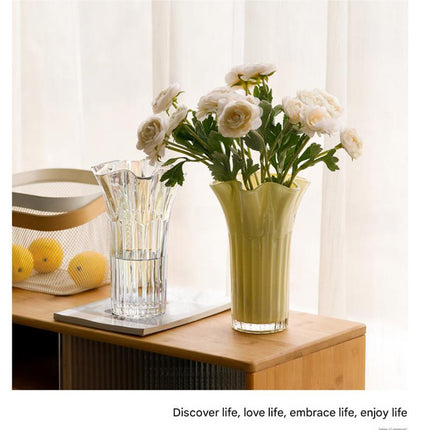 Nordic-Style Glass Vase - Elegant Fluted Flower Vase for Home Decor(Transparent).