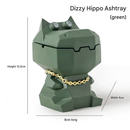 Hippo Ashtray with Lid - Stylish Geometric Decor for Home and Office(Green).
