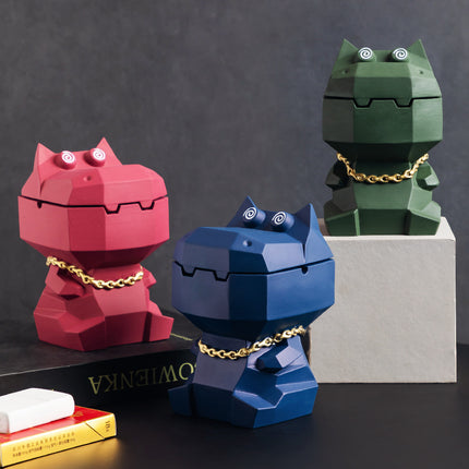 Hippo Ashtray with Lid - Stylish Geometric Decor for Home and Office(Green).