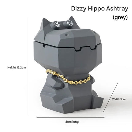 Hippo Ashtray with Lid - Stylish Geometric Decor for Home and Office(Gray).