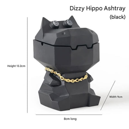 Hippo Ashtray with Lid - Stylish Geometric Decor for Home and Office(Black).