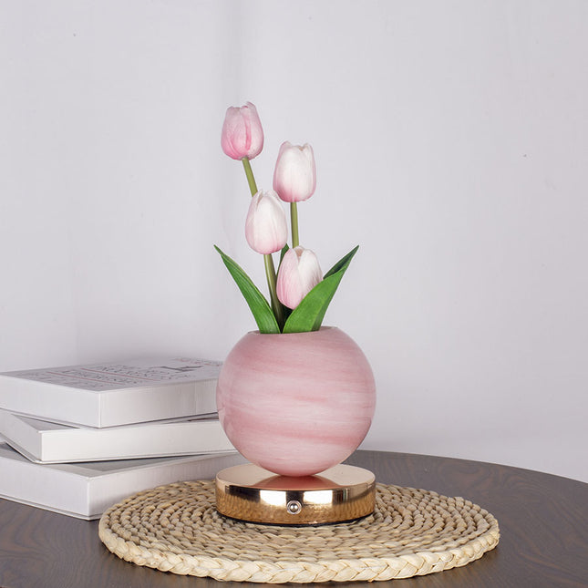 Pink Tulip Night Light - Floral Table Lamp for Bedroom Ambiance.