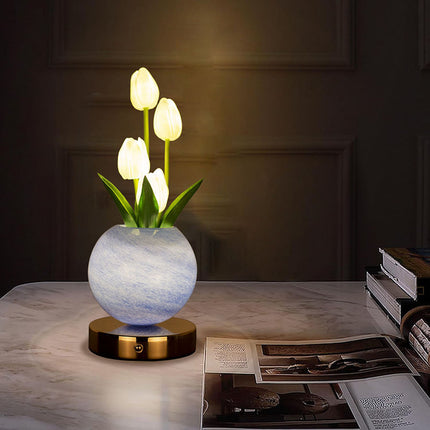 Pink Tulip Night Light - Floral Table Lamp for Bedroom Ambiance.