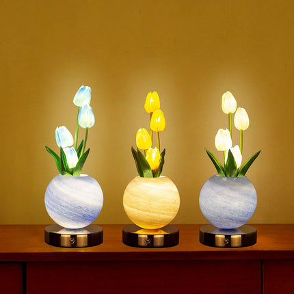Blue Tulip Night Light - Floral Table Lamp for Bedroom Ambiance.