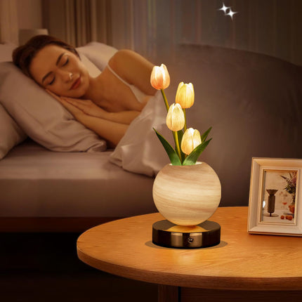 Blue Tulip Night Light - Floral Table Lamp for Bedroom Ambiance.