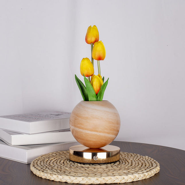 Orange Tulip Night Light - Floral Table Lamp for Bedroom Ambiance.