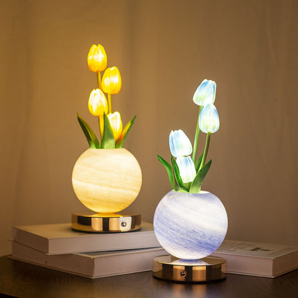 Orange Tulip Night Light - Floral Table Lamp for Bedroom Ambiance.