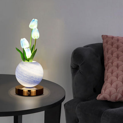 Orange Tulip Night Light - Floral Table Lamp for Bedroom Ambiance.