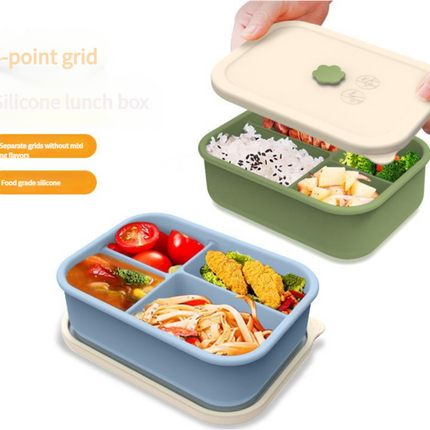 Pink Microwave-Safe Silicone Lunch Box with 4 Compartments - Airtight Bento Box for Work and Travel.