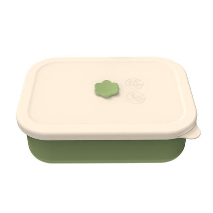Dark green Microwave-Safe Silicone Lunch Box with 4 Compartments - Airtight Bento Box for Work and Travel.