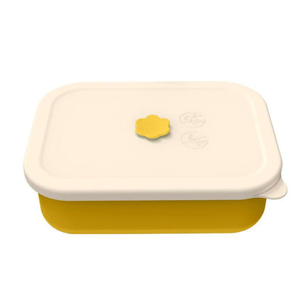Yellow Microwave-Safe Silicone Lunch Box with 4 Compartments - Airtight Bento Box for Work and Travel.