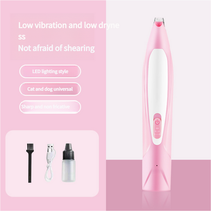 Electric Pet Hair Clipper with Type-C Charging, LED Light, and Grooming Accessories(pink).