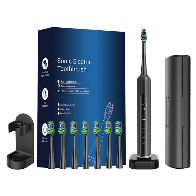 Advanced Electric Toothbrush with 5 Modes and 8 Brush Heads(Black).