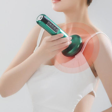 Rechargeable 6-Level Electric Cupping & Gua Sha Massager with LED Display & Magnetic Therapy Head(green).