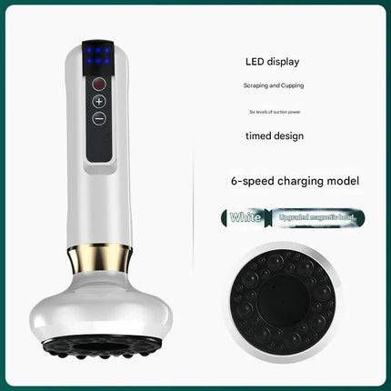 Rechargeable 6-Level Electric Cupping & Gua Sha Massager with LED Display & Magnetic Therapy Head(white).