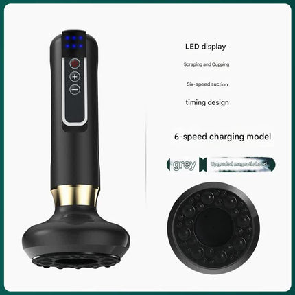 Rechargeable 6-Level Electric Cupping & Gua Sha Massager with LED Display & Magnetic Therapy Head(grey).