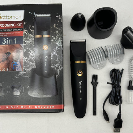 3-in-1 Men's Electric Body Groomer & Hair Clipper Kit - Waterproof, USB-C Rechargeable with Charging Dock(black).