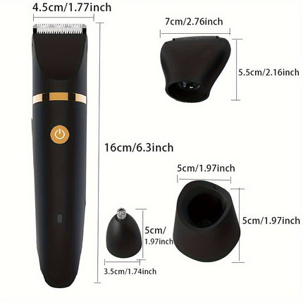 3-in-1 Men's Electric Body Groomer & Hair Clipper Kit - Waterproof, USB-C Rechargeable with Charging Dock(black).