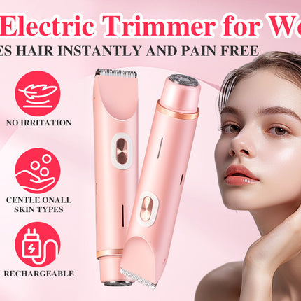 2-in-1 Ladies Electric Shaver & Trimmer - IPX7 Waterproof, USB-C Rechargeable, Dual Head Design(pink).
