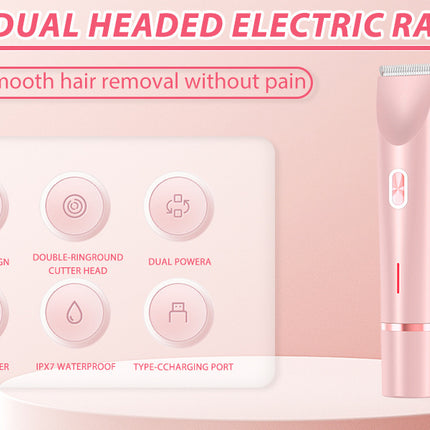 2-in-1 Ladies Electric Shaver & Trimmer - IPX7 Waterproof, USB-C Rechargeable, Dual Head Design(Blue).
