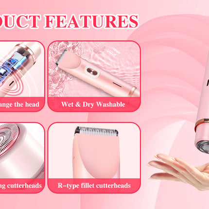 2-in-1 Ladies Electric Shaver & Trimmer - IPX7 Waterproof, USB-C Rechargeable, Dual Head Design(Blue).