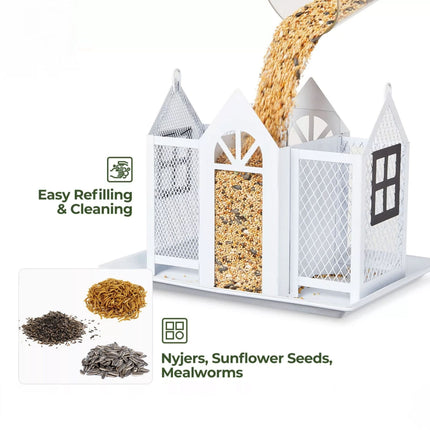 Charming House-Shaped Hanging Bird Feeder - Durable Metal Design for Wild Birds(yellow).