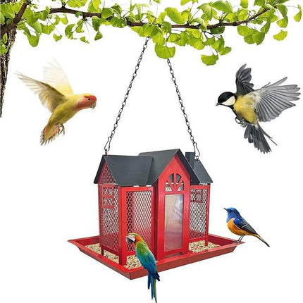 Charming House-Shaped Hanging Bird Feeder - Durable Metal Design for Wild Birds(yellow).