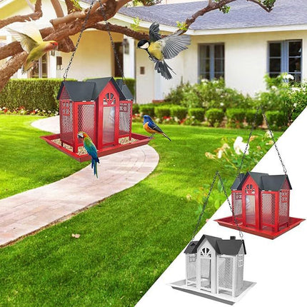Charming House-Shaped Hanging Bird Feeder - Durable Metal Design for Wild Birds(pink).