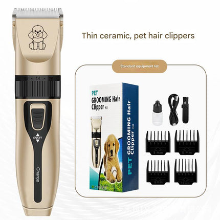 Professional Pet Grooming Hair Clipper Kit - Rechargeable, Low Noise, with Ceramic Blades & 5-Speed Adjustment(gold).