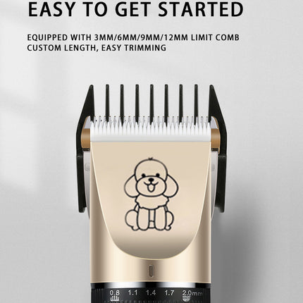 Professional Pet Grooming Hair Clipper Kit - Rechargeable, Low Noise, with Ceramic Blades & 5-Speed Adjustment(gold).