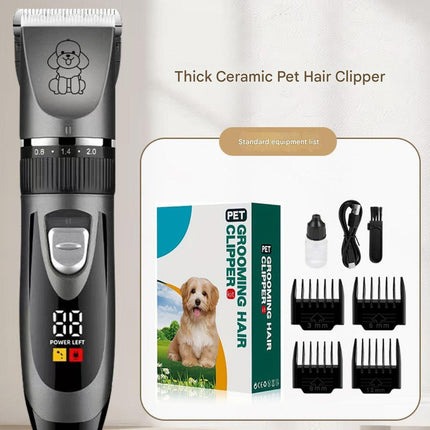 Professional Pet Grooming Hair Clipper Kit - Rechargeable, Low Noise, with Ceramic Blades & 5-Speed Adjustment(Gray).