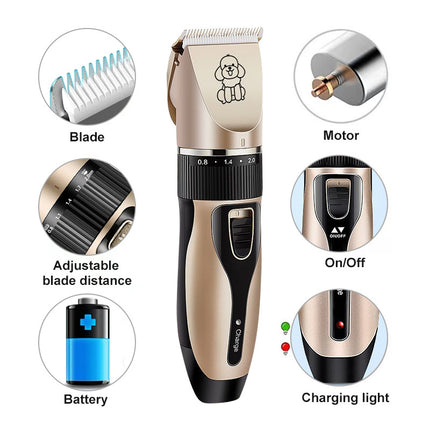Professional Pet Grooming Hair Clipper Kit - Rechargeable, Low Noise, with Ceramic Blades & 5-Speed Adjustment(Gray).