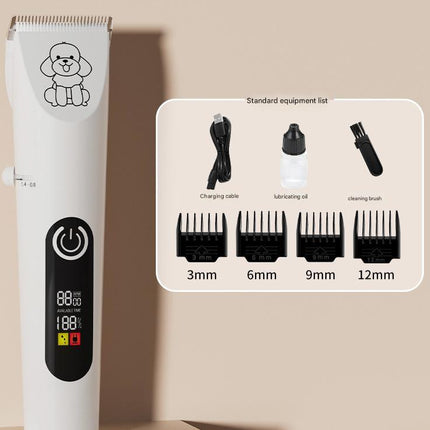 Professional Pet Grooming Hair Clipper Kit - Rechargeable, Low Noise, with Ceramic Blades & 5-Speed Adjustment(White).