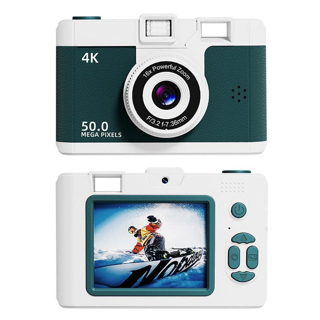 Compact 4K Digital Camera - 50MP, 16x Zoom, 2.4-inch IPS Screen, WiFi & Fill Light - Retro CCD Style(Green).